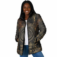Atum Ancient Egyptian Padded Jacket with Dark Hieroglyph Grid, Ouroboros Serpent Ring and The Final Serpent - Wonder Print Shop