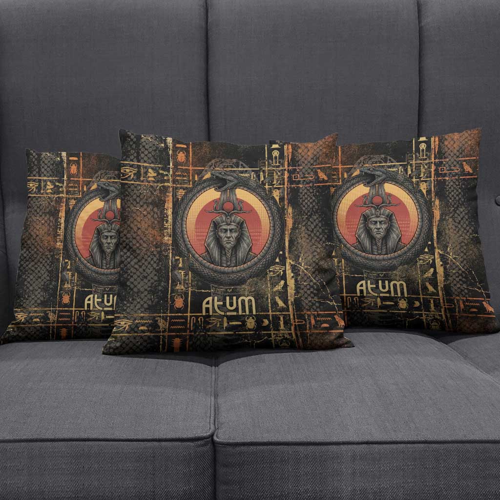 Atum Ancient Egyptian Pillow Cover with Dark Hieroglyph Grid, Ouroboros Serpent Ring and The Final Serpent - Wonder Print Shop