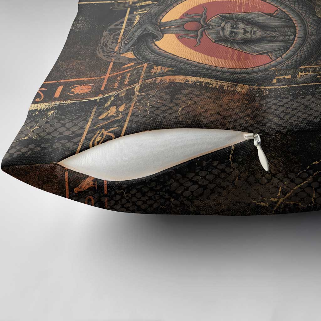 Atum Ancient Egyptian Pillow Cover with Dark Hieroglyph Grid, Ouroboros Serpent Ring and The Final Serpent - Wonder Print Shop
