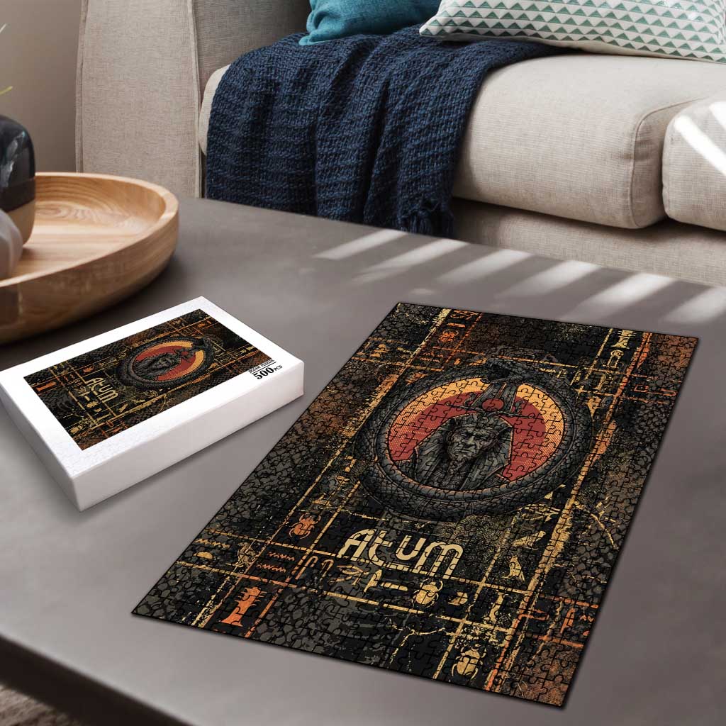 Atum Ancient Egyptian Puzzle with Dark Hieroglyph Grid, Ouroboros Serpent Ring and The Final Serpent - Wonder Print Shop