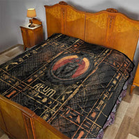 Atum Ancient Egyptian Quilt with Dark Hieroglyph Grid, Ouroboros Serpent Ring and The Final Serpent - Wonder Print Shop