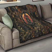 Atum Ancient Egyptian Quilt with Dark Hieroglyph Grid, Ouroboros Serpent Ring and The Final Serpent - Wonder Print Shop