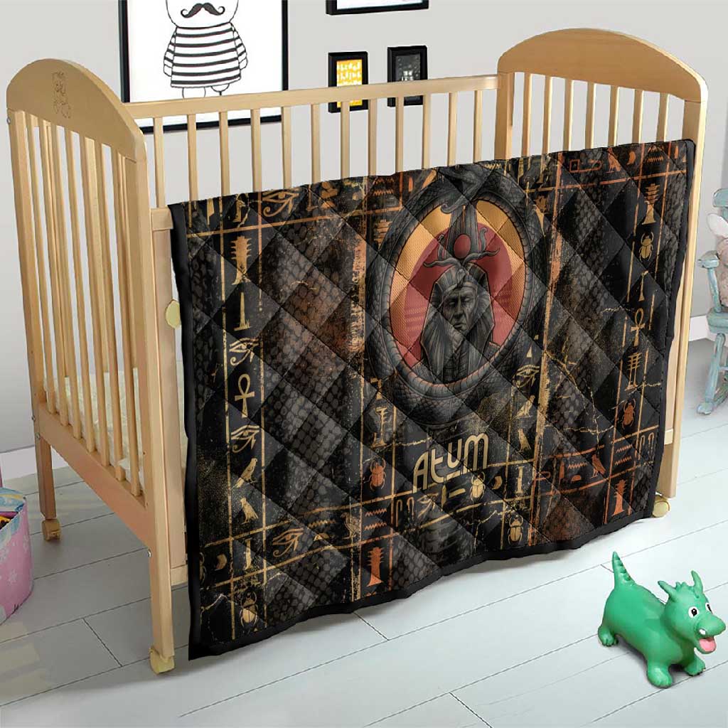 Atum Ancient Egyptian Quilt with Dark Hieroglyph Grid, Ouroboros Serpent Ring and The Final Serpent - Wonder Print Shop