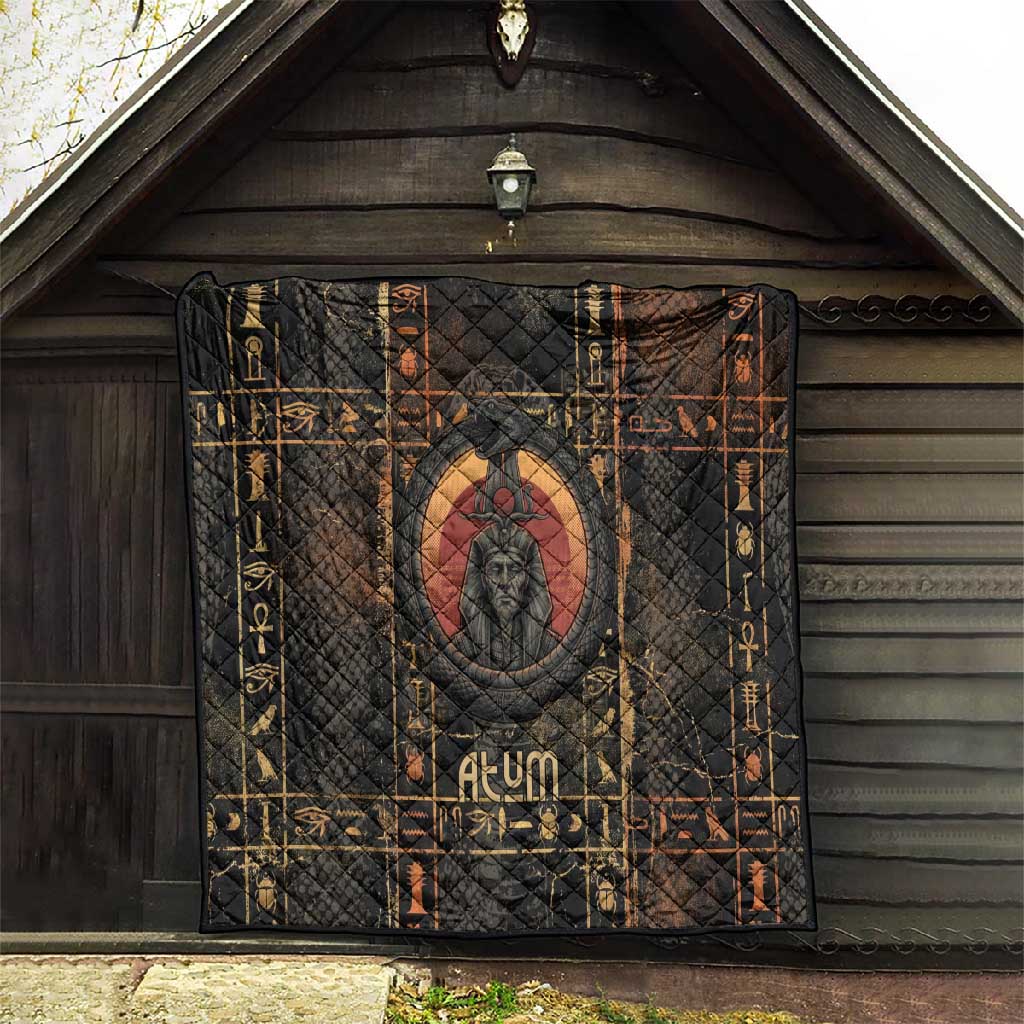 Atum Ancient Egyptian Quilt with Dark Hieroglyph Grid, Ouroboros Serpent Ring and The Final Serpent - Wonder Print Shop