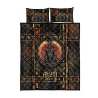 Atum Ancient Egyptian Quilt Bed Set with Dark Hieroglyph Grid, Ouroboros Serpent Ring and The Final Serpent - Wonder Print Shop