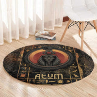 Atum Ancient Egyptian Round Carpet with Dark Hieroglyph Grid, Ouroboros Serpent Ring and The Final Serpent - Wonder Print Shop