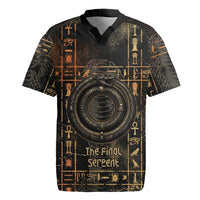 Atum Ancient Egyptian Rugby Jersey with Dark Hieroglyph Grid, Ouroboros Serpent Ring and The Final Serpent - Wonder Print Shop