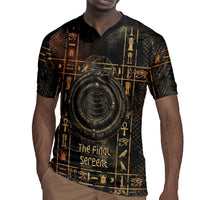 Atum Ancient Egyptian Rugby Jersey with Dark Hieroglyph Grid, Ouroboros Serpent Ring and The Final Serpent - Wonder Print Shop