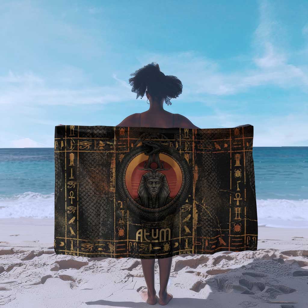 Atum Ancient Egyptian Sarong with Dark Hieroglyph Grid, Ouroboros Serpent Ring and The Final Serpent - Wonder Print Shop