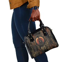 Atum Ancient Egyptian Shoulder Handbag with Dark Hieroglyph Grid, Ouroboros Serpent Ring and The Final Serpent - Wonder Print Shop
