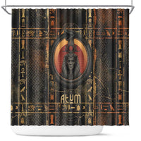Atum Ancient Egyptian Shower Curtain with Dark Hieroglyph Grid, Ouroboros Serpent Ring and The Final Serpent - Wonder Print Shop