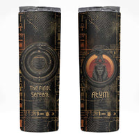 Atum Ancient Egyptian Skinny Tumbler with Dark Hieroglyph Grid, Ouroboros Serpent Ring and The Final Serpent - Wonder Print Shop