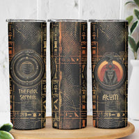 Atum Ancient Egyptian Skinny Tumbler with Dark Hieroglyph Grid, Ouroboros Serpent Ring and The Final Serpent - Wonder Print Shop