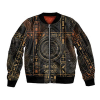 Atum Ancient Egyptian Sleeve Zip Bomber Jacket with Dark Hieroglyph Grid, Ouroboros Serpent Ring and The Final Serpent - Wonder Print Shop