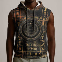 Atum Ancient Egyptian Sleeveless Hoodie with Dark Hieroglyph Grid, Ouroboros Serpent Ring and The Final Serpent - Wonder Print Shop