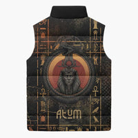 Atum Ancient Egyptian Sleeveless Puffer Jacket with Dark Hieroglyph Grid, Ouroboros Serpent Ring and The Final Serpent - Wonder Print Shop