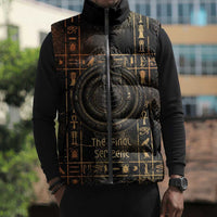 Atum Ancient Egyptian Sleeveless Puffer Jacket with Dark Hieroglyph Grid, Ouroboros Serpent Ring and The Final Serpent - Wonder Print Shop