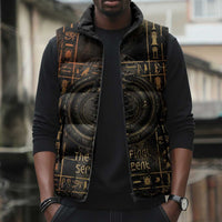 Atum Ancient Egyptian Sleeveless Puffer Jacket with Dark Hieroglyph Grid, Ouroboros Serpent Ring and The Final Serpent - Wonder Print Shop