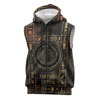 Atum Ancient Egyptian Sleeveless Zip Hoodie with Dark Hieroglyph Grid, Ouroboros Serpent Ring and The Final Serpent - Wonder Print Shop