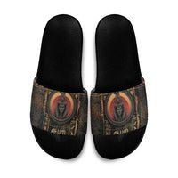 Atum Ancient Egyptian Slide Sandals with Dark Hieroglyph Grid, Ouroboros Serpent Ring and The Final Serpent - Wonder Print Shop