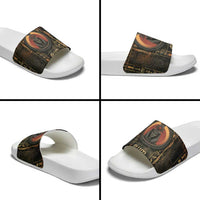 Atum Ancient Egyptian Slide Sandals with Dark Hieroglyph Grid, Ouroboros Serpent Ring and The Final Serpent - Wonder Print Shop
