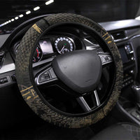 Atum Ancient Egyptian Steering Wheel Cover with Dark Hieroglyph Grid, Ouroboros Serpent Ring and The Final Serpent - Wonder Print Shop