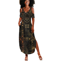 Atum Ancient Egyptian Summer Maxi Dress with Dark Hieroglyph Grid, Ouroboros Serpent Ring and The Final Serpent - Wonder Print Shop