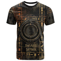 Atum Ancient Egyptian T shirt with Dark Hieroglyph Grid, Ouroboros Serpent Ring and The Final Serpent - Wonder Print Shop