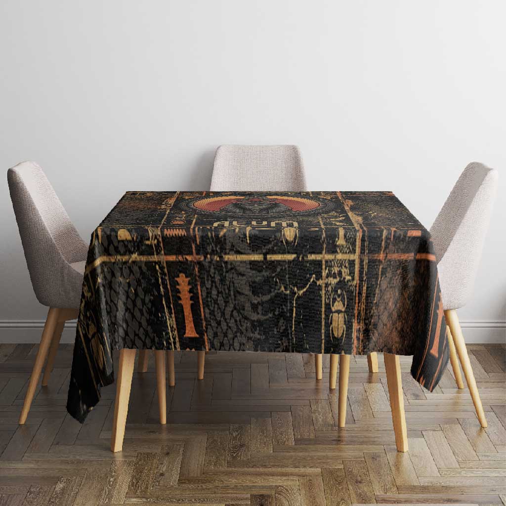 Atum Ancient Egyptian Tablecloth with Dark Hieroglyph Grid, Ouroboros Serpent Ring and The Final Serpent - Wonder Print Shop