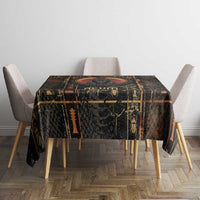 Atum Ancient Egyptian Tablecloth with Dark Hieroglyph Grid, Ouroboros Serpent Ring and The Final Serpent - Wonder Print Shop