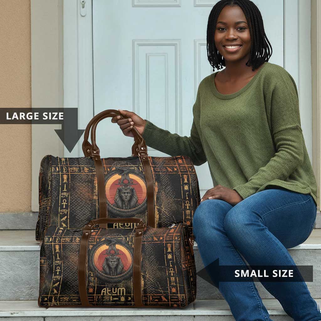 Atum Ancient Egyptian Travel Bag with Dark Hieroglyph Grid, Ouroboros Serpent Ring and The Final Serpent - Wonder Print Shop
