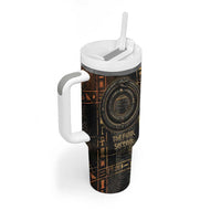 Atum Ancient Egyptian Tumbler With Handle with Dark Hieroglyph Grid, Ouroboros Serpent Ring and The Final Serpent - Wonder Print Shop