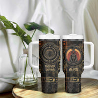 Atum Ancient Egyptian Tumbler With Handle with Dark Hieroglyph Grid, Ouroboros Serpent Ring and The Final Serpent - Wonder Print Shop