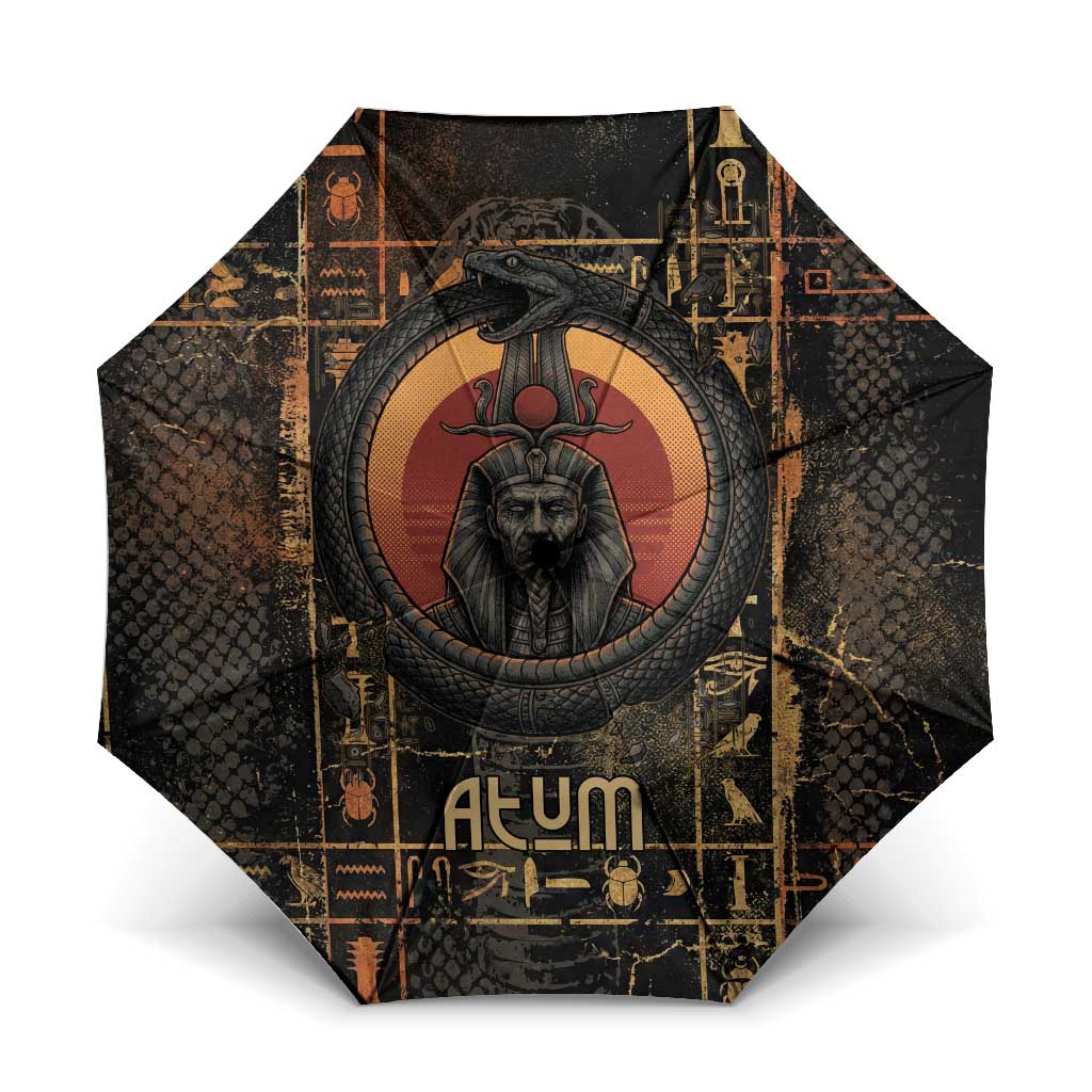 Atum Ancient Egyptian Umbrella with Dark Hieroglyph Grid, Ouroboros Serpent Ring and The Final Serpent - Wonder Print Shop