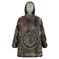 Atum Ancient Egyptian Wearable Blanket Hoodie with Dark Hieroglyph Grid, Ouroboros Serpent Ring and The Final Serpent - Wonder Print Shop
