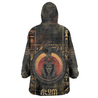 Atum Ancient Egyptian Wearable Blanket Hoodie with Dark Hieroglyph Grid, Ouroboros Serpent Ring and The Final Serpent - Wonder Print Shop