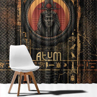 Atum Ancient Egyptian Window Curtain with Dark Hieroglyph Grid, Ouroboros Serpent Ring and The Final Serpent - Wonder Print Shop