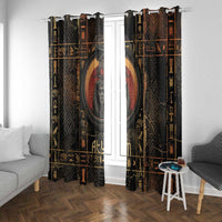 Atum Ancient Egyptian Window Curtain with Dark Hieroglyph Grid, Ouroboros Serpent Ring and The Final Serpent - Wonder Print Shop