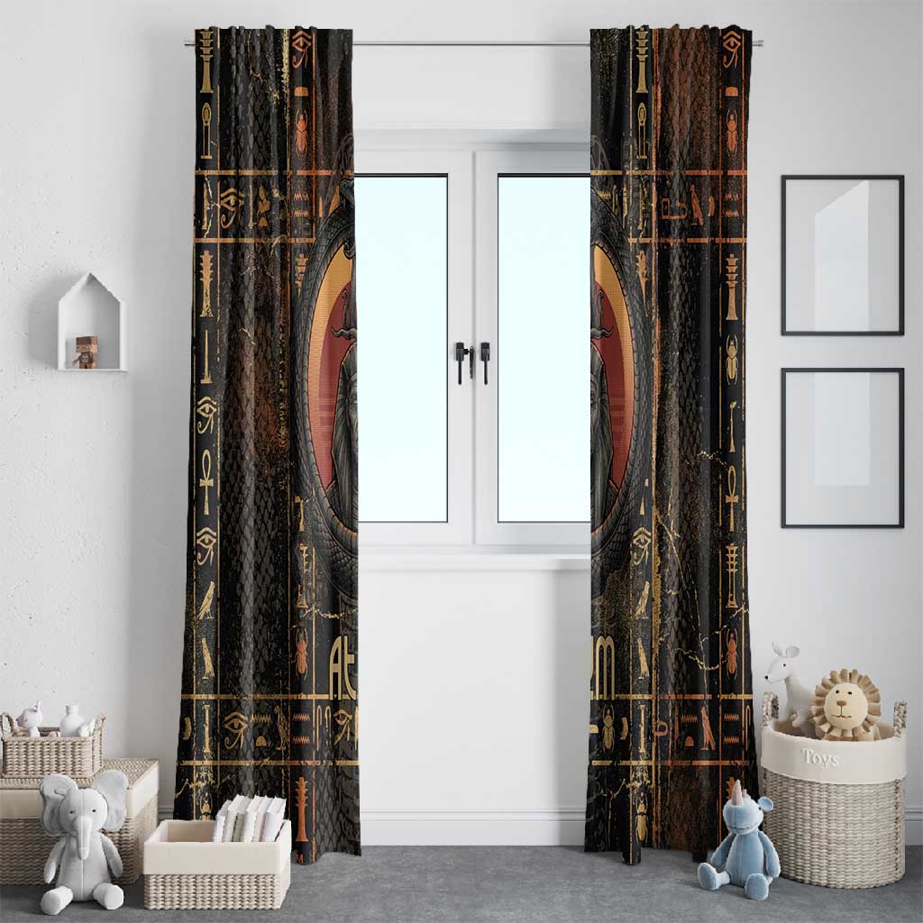Atum Ancient Egyptian Window Curtain with Dark Hieroglyph Grid, Ouroboros Serpent Ring and The Final Serpent - Wonder Print Shop