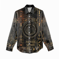 Atum Ancient Egyptian Women Casual Shirt with Dark Hieroglyph Grid, Ouroboros Serpent Ring and The Final Serpent - Wonder Print Shop