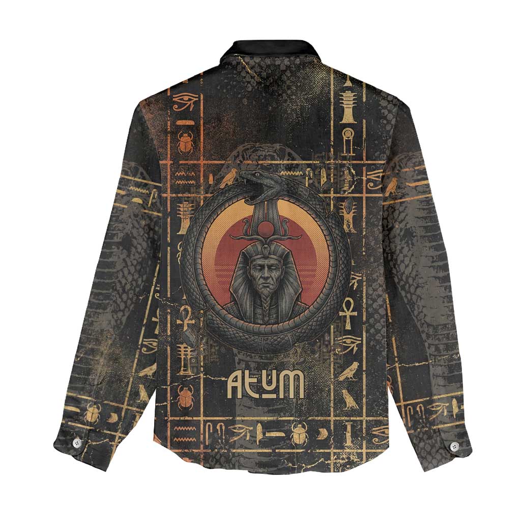 Atum Ancient Egyptian Women Casual Shirt with Dark Hieroglyph Grid, Ouroboros Serpent Ring and The Final Serpent - Wonder Print Shop