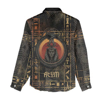 Atum Ancient Egyptian Women Casual Shirt with Dark Hieroglyph Grid, Ouroboros Serpent Ring and The Final Serpent - Wonder Print Shop