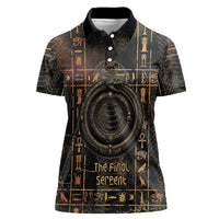 Atum Ancient Egyptian Women Polo Shirt with Dark Hieroglyph Grid, Ouroboros Serpent Ring and The Final Serpent - Wonder Print Shop