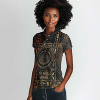 Atum Ancient Egyptian Women Polo Shirt with Dark Hieroglyph Grid, Ouroboros Serpent Ring and The Final Serpent - Wonder Print Shop