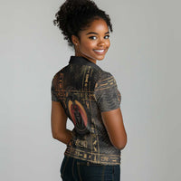 Atum Ancient Egyptian Women Polo Shirt with Dark Hieroglyph Grid, Ouroboros Serpent Ring and The Final Serpent - Wonder Print Shop