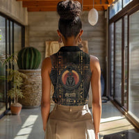 Atum Ancient Egyptian Women Sleeveless Polo Shirt with Dark Hieroglyph Grid, Ouroboros Serpent Ring and The Final Serpent - Wonder Print Shop