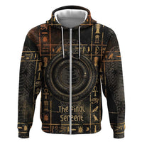 Atum Ancient Egyptian Zip Hoodie with Dark Hieroglyph Grid, Ouroboros Serpent Ring and The Final Serpent - Wonder Print Shop