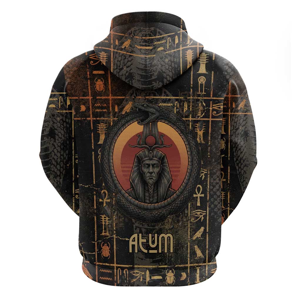 Atum Ancient Egyptian Zip Hoodie with Dark Hieroglyph Grid, Ouroboros Serpent Ring and The Final Serpent - Wonder Print Shop