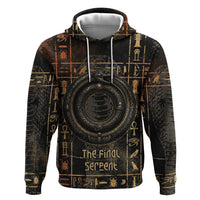 Atum Ancient Egyptian Zip Hoodie with Dark Hieroglyph Grid, Ouroboros Serpent Ring and The Final Serpent - Wonder Print Shop