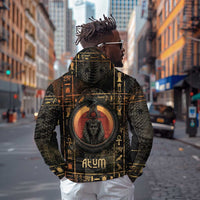 Atum Ancient Egyptian Zip Hoodie with Dark Hieroglyph Grid, Ouroboros Serpent Ring and The Final Serpent - Wonder Print Shop